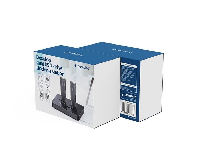 SSD DOCKING Station GEMBIRD, USB 3.2 Type-C, SSD suportat M2 NVMe & SATA, conectare M.2 S-ATA & PCIe, slot: 2230, 2242, 2260, 2280, 22110, black, "DD2-U3M2" — miniatură