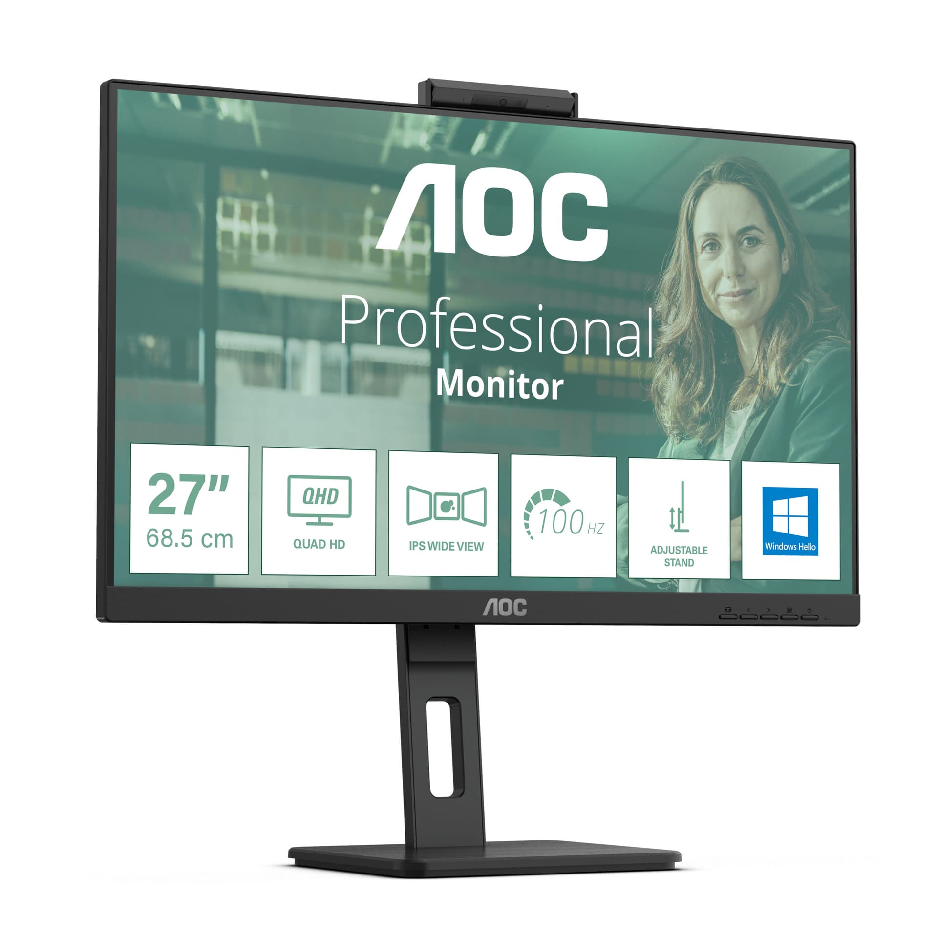 Monitor IPS LED AOC 27" Q27P3CW, QHD (2560 x 1440), HDMI, DisplayPort, Boxe, Pivot (Negru) "Q27P3CW" — miniatură