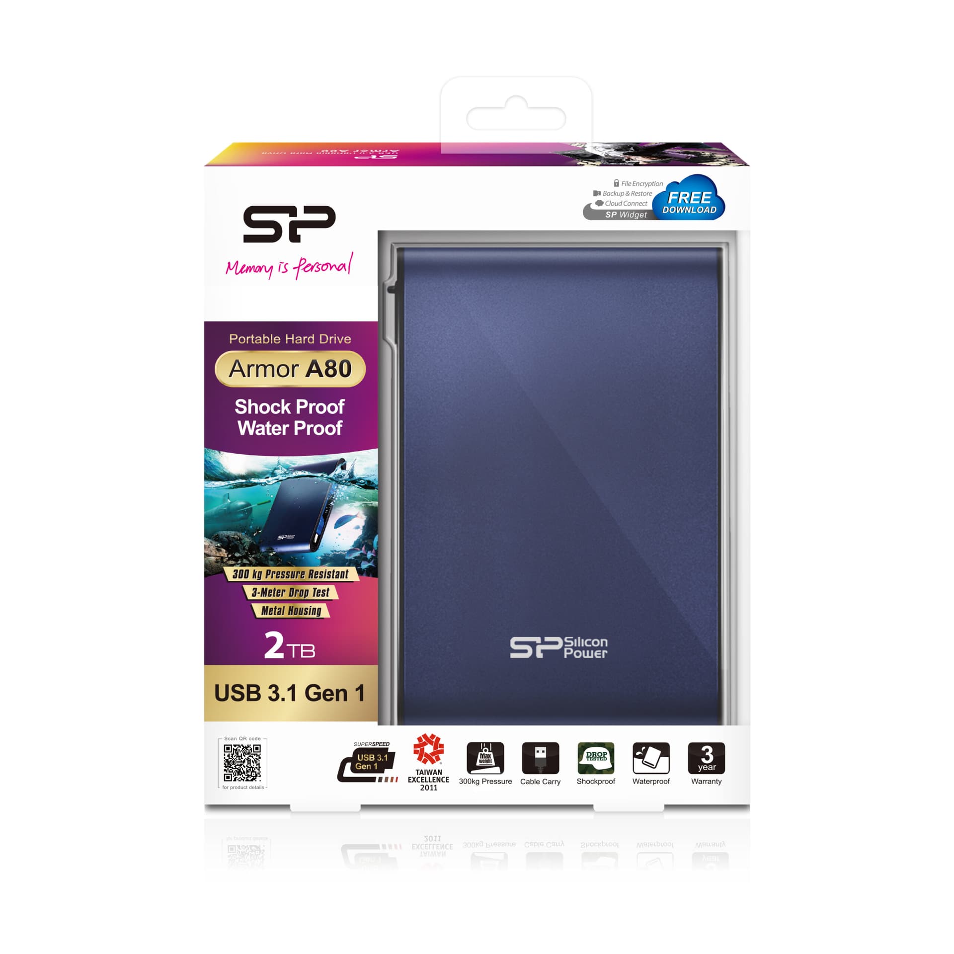 HDD Extern Silicon Power Armor A80, 2TB, USB 3.0 (Albastru) "SP020TBPHDA80S3B" — miniatură