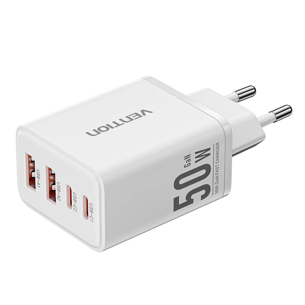 Alimentator retea Vention, 50W, 2 x USB-C (30W/20W), 2 x USB-A (18W/18W), GaN, Fast Charge, alb, "FCHW0-EU" -6922794793163