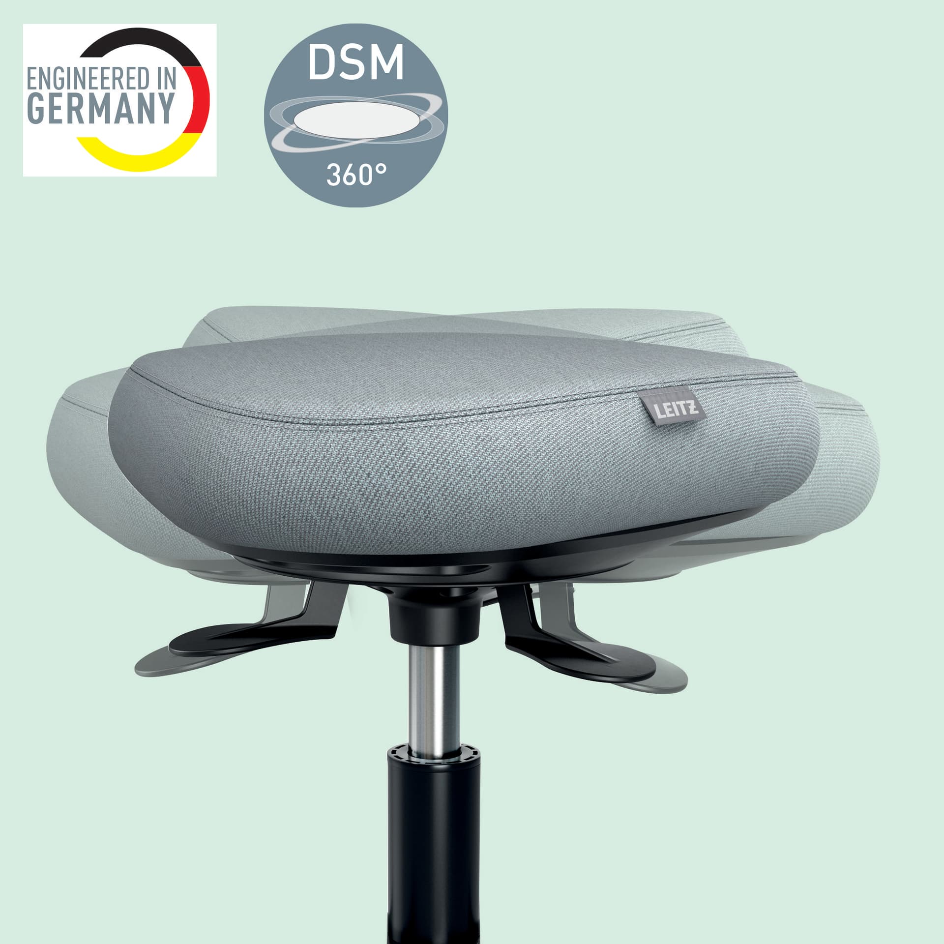 SCAUN ergonomic Leitz Ergo, pozitie sezut/ in picioare, inaltime reg 46-60 cm, 600x600x470 mm, baza rotunjita pt. rotire/ leganare, sezut din spuma, roti pivotante, gri, "65770095" — miniatură