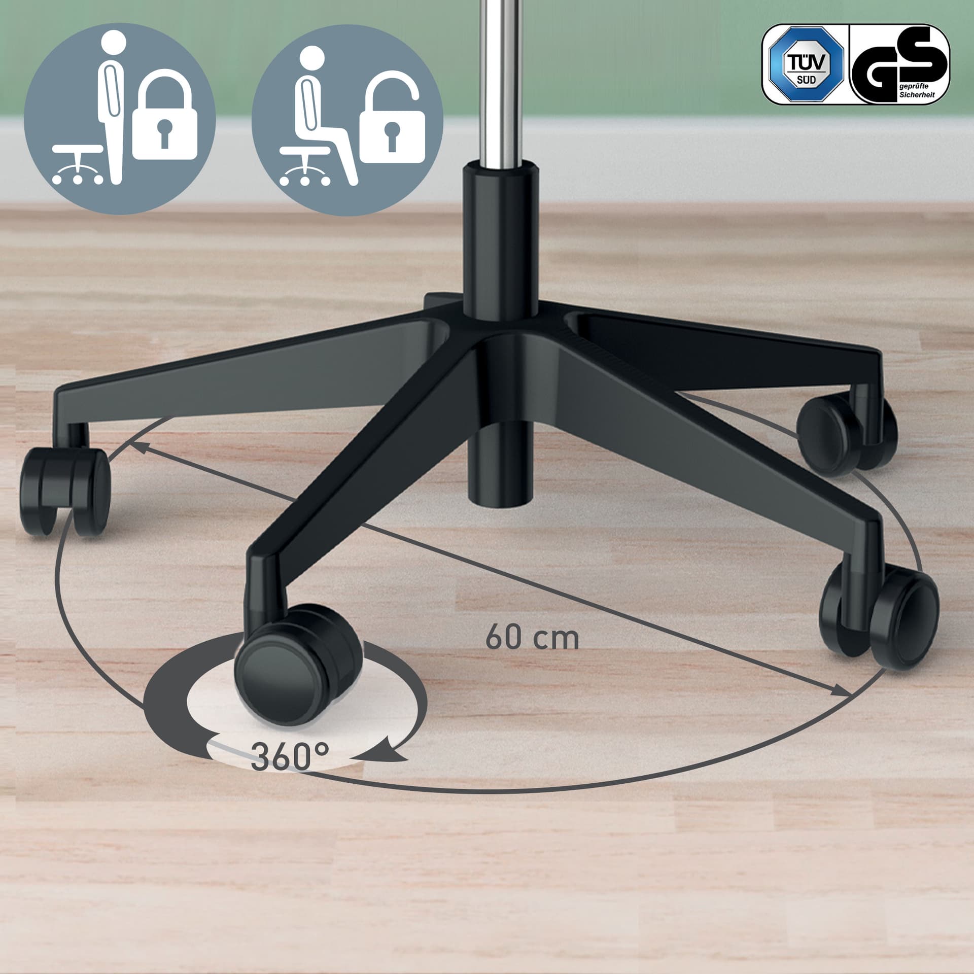 SCAUN ergonomic Leitz Ergo, pozitie sezut/ in picioare, inaltime reg 46-60 cm, 600x600x470 mm, baza rotunjita pt. rotire/ leganare, sezut din spuma, roti pivotante, gri, "65770095" — miniatură