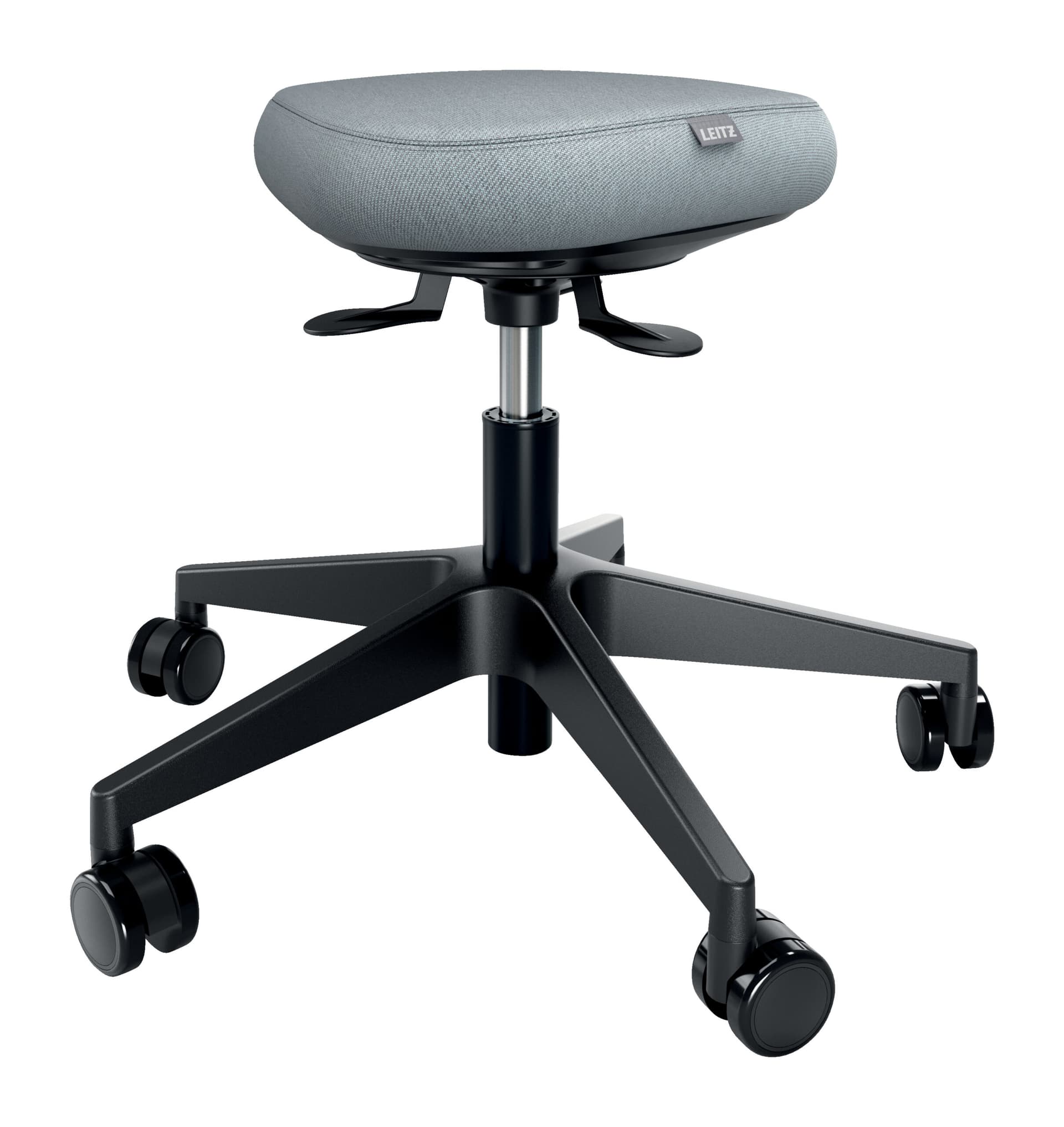 SCAUN ergonomic Leitz Ergo, pozitie sezut/ in picioare, inaltime reg 46-60 cm, 600x600x470 mm, baza rotunjita pt. rotire/ leganare, sezut din spuma, roti pivotante, gri, "65770095"