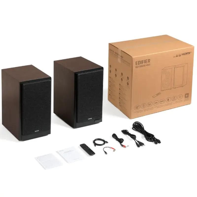 BOXE EDIFIER 2.0, RMS: 144W (2 x 12W, 2 x 20W, 2 x 40W), bluetooth 6.0, telecomanda wireless, volum, bass, treble, HDMI eARC, Optical, Coax, LineIn, sub-out, brown,"R2750DBMKII-BR" — miniatură