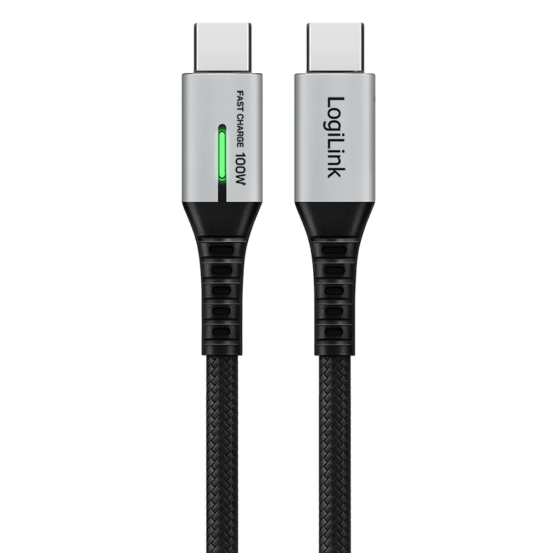 CABLU alimentare si date LOGILINK, pt. smartphone, USB 3.2, USB Gen Type-C (T) la USB Type-C (T), 2m, PD 100W, 3 x ecranat, 4K/60Hz, 20Gbps, LED, metal, negru, "CU0434"