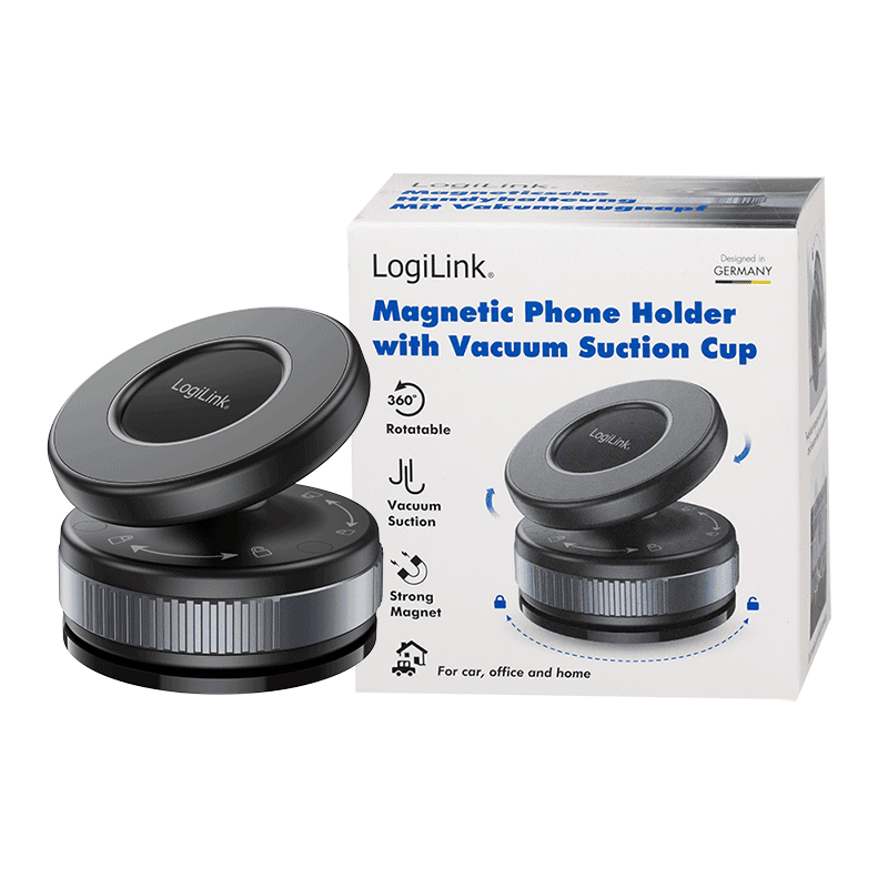 CAR HOLDER LOGILINK, magnetic, blocare prin rasucire si ventuza, rotire 360 grade, multi-suprafete, negru, "AA0197" — miniatură