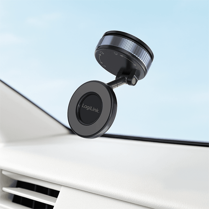 CAR HOLDER LOGILINK, magnetic, blocare prin rasucire si ventuza, 2 brate pliabile la 180 grade, rotire 360 grade, multi-suprafete, negru, "AA0198" — miniatură