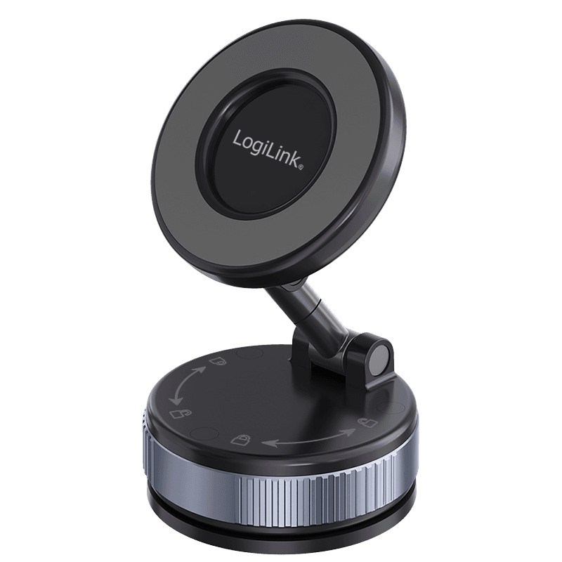 CAR HOLDER LOGILINK, magnetic, blocare prin rasucire si ventuza, 2 brate pliabile la 180 grade, rotire 360 grade, multi-suprafete, negru, "AA0198"
