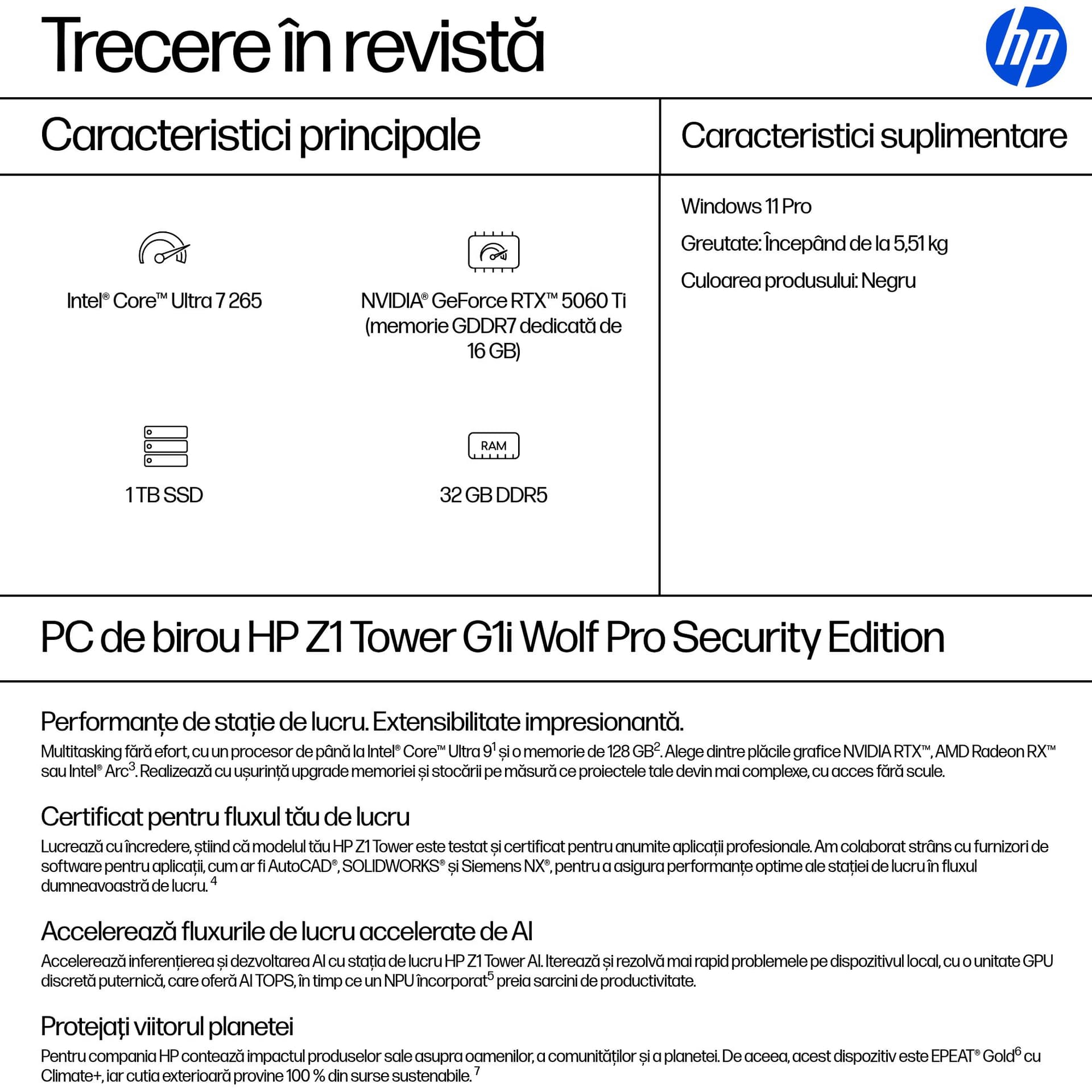 PC Z1 G1I TOWER CU7-265/32GB/1TB W11P B76QGET HP "B76QGET" — miniatură