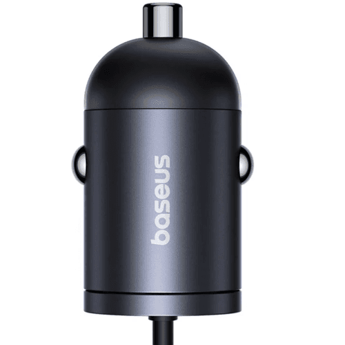INCARCATOR auto Baseus Tiny Star, Quick Charge 30W, 1 x USB Type-C 12V/2.5A, cablu USB Type-C integrat, negru "C00035001121-00" - 6932172677213 — miniatură