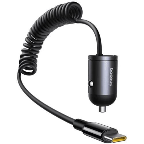 INCARCATOR auto Baseus Tiny Star, Quick Charge 30W, 1 x USB Type-C 12V/2.5A, cablu USB Type-C integrat, negru "C00035001121-00" - 6932172677213 — miniatură