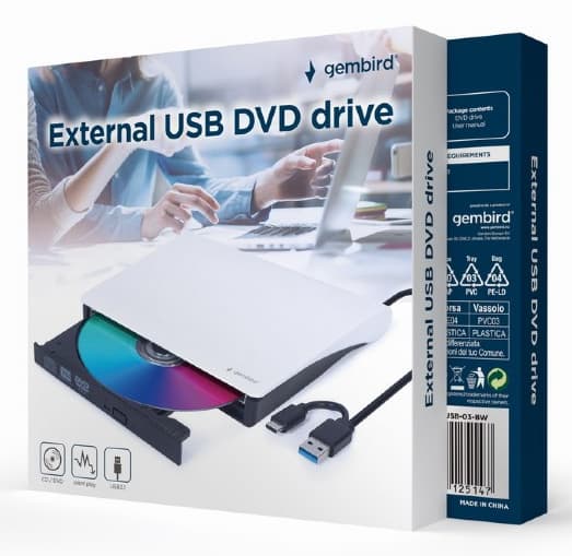 DVD-RW extern, GEMBIRD, interfata USB 2.0 + USB 3.1, negru-alb, "DVD-USB-031-BW" — miniatură