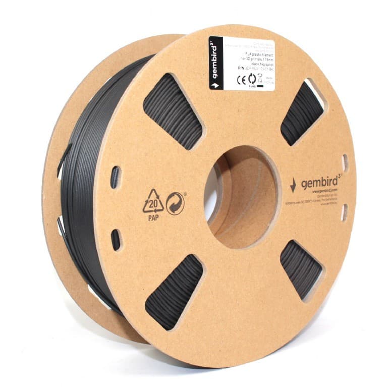FILAMENT GEMBIRD pt. imprimanta 3d, PLA, 1.75mm diamentru, 1Kg / bobina, aprox. 330m, topire 190-220 grC, black, "3DP-PLA1.75-01-BK" — miniatură