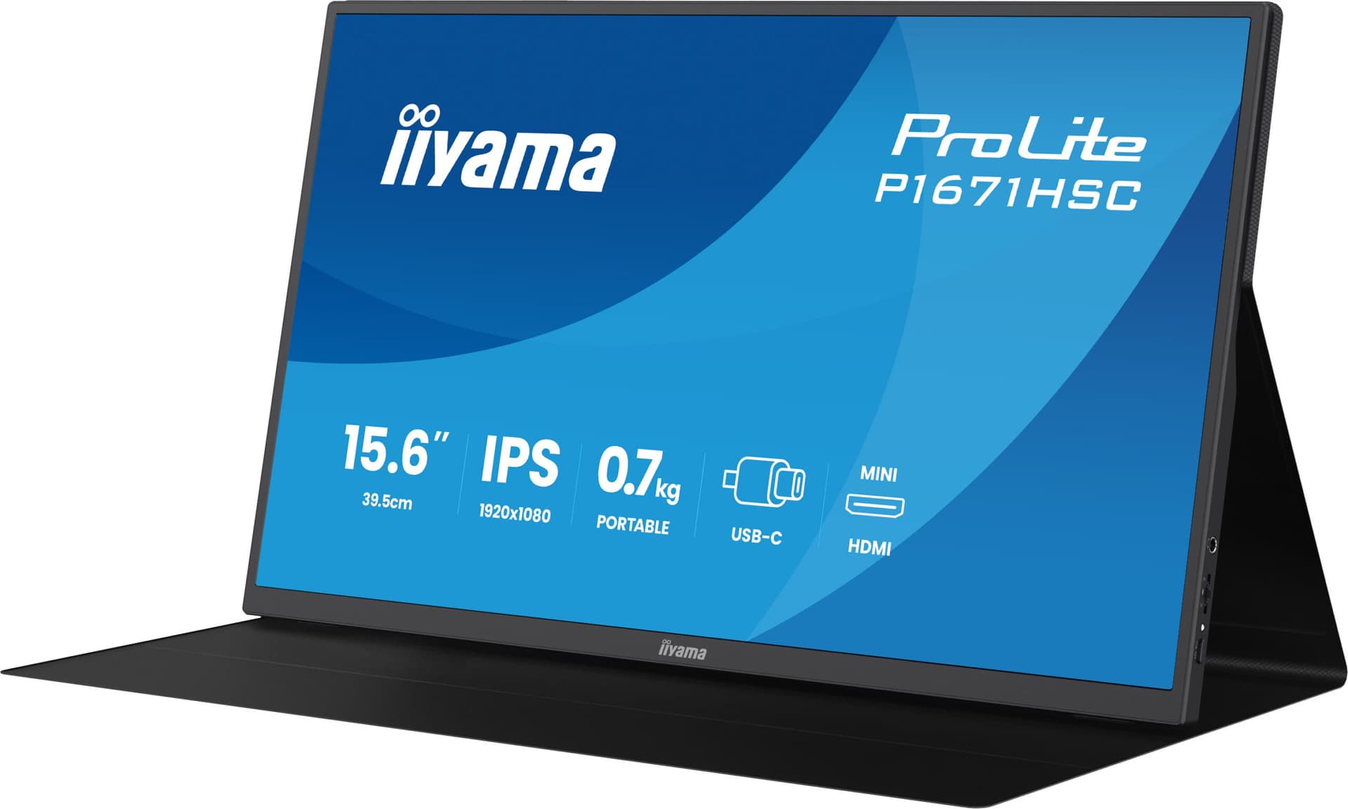 Monitor Portabil IPS LED Iiyama 15.6" P1671HSC-B1, Full HD (1920 x 1080), Mini HDMI (Negru) "P1671HSC-B1" — miniatură