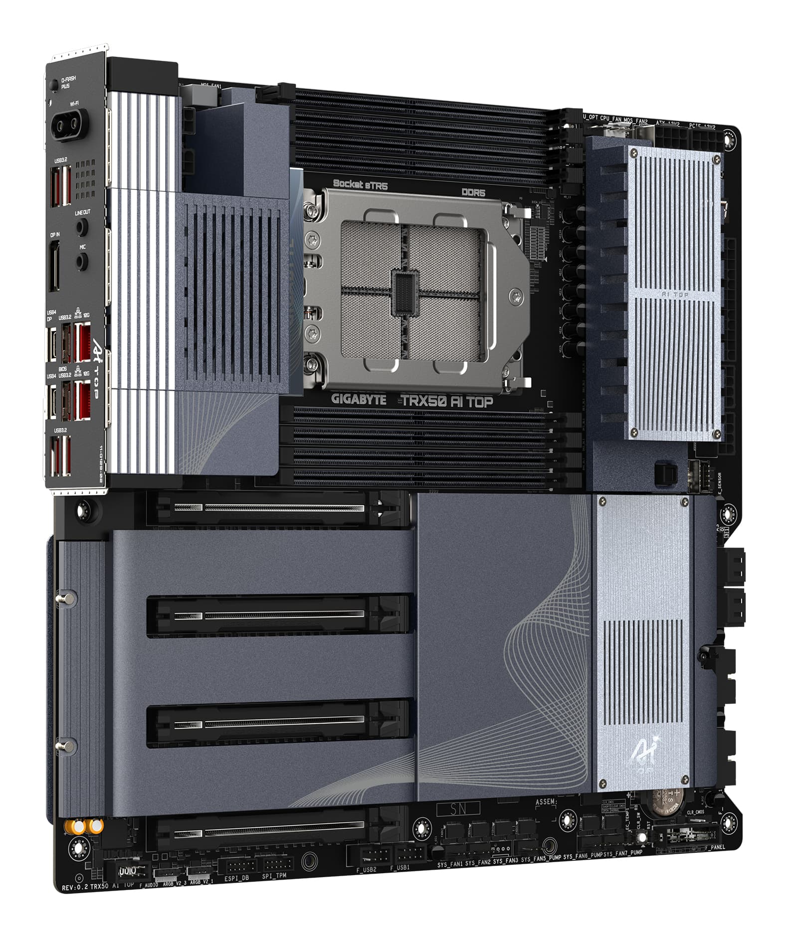 Placa de baza GIGABYTE TRX50 AI TOP, AMD Socket sTR5, TRX50, DDR5, BT, Wi-Fi, E-ATX, Negru "TRX50 AI TOP" — miniatură