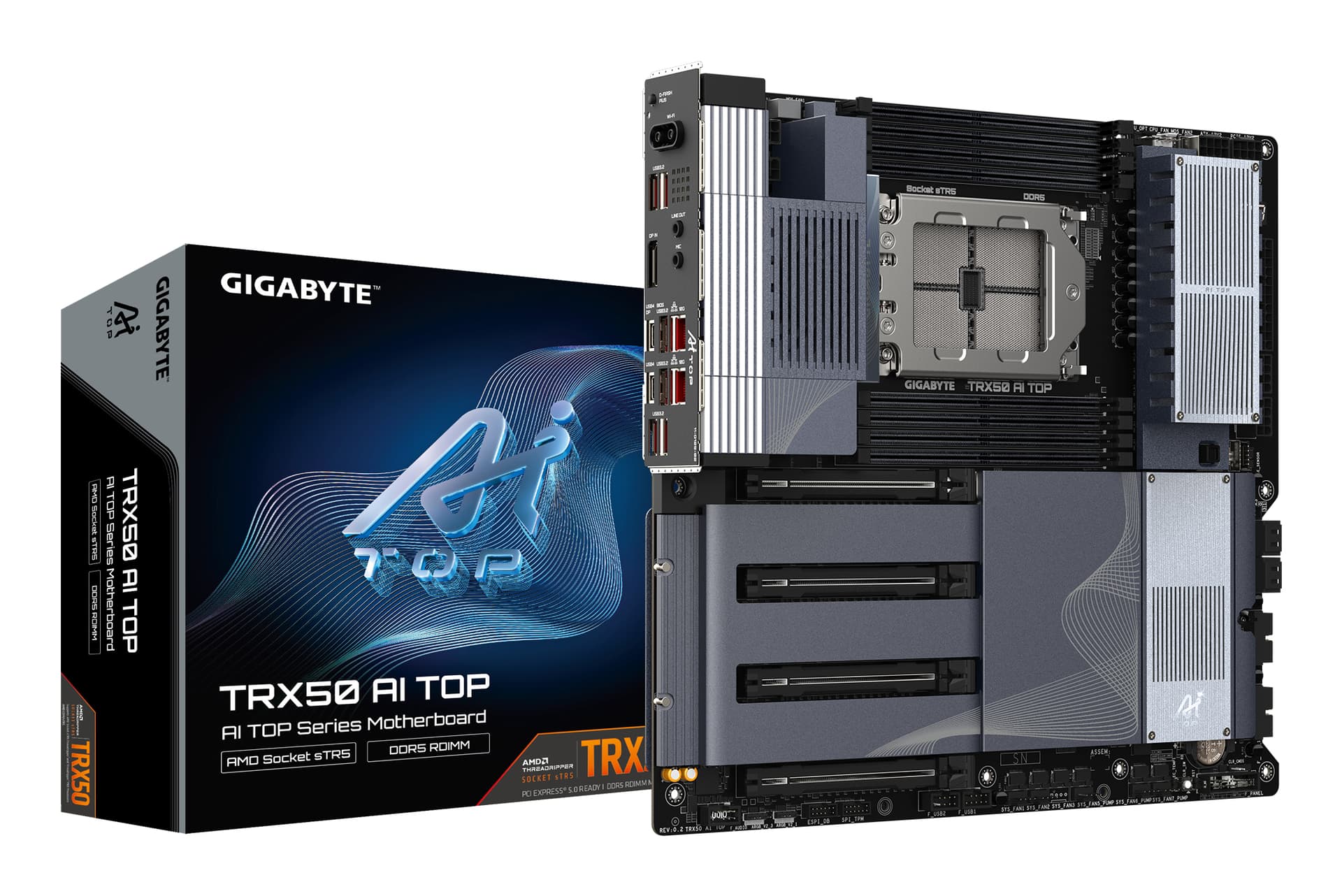 Placa de baza GIGABYTE TRX50 AI TOP, AMD Socket sTR5, TRX50, DDR5, BT, Wi-Fi, E-ATX, Negru "TRX50 AI TOP"