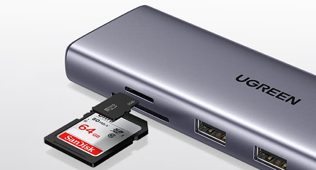 DOCKING Station Ugreen, "CM498" conec PC USB Type-C, HDMI(4K@30Hz), VGA, 3xUSB-A3.0, Gigabit RJ45, card reader SD/TF, jack 3.5mm, PD(100W), aluminiu, gri "15601" — miniatură