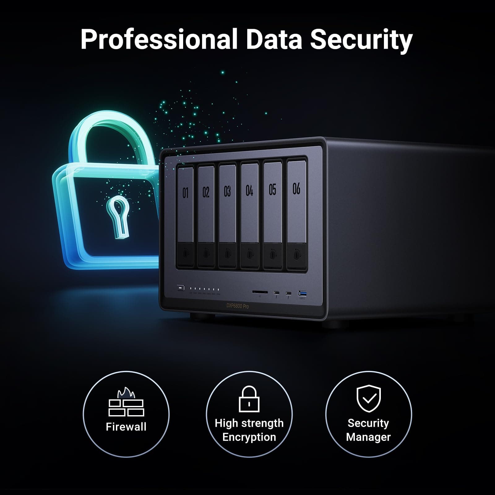 NAS Ugreen "DXP6800Pro", CPU i5 4.40 GHz, RAM DDR5 8Gb max 64Gb, SATA 24Tx6 si M.2 8Tx2, LAN 10Gbx2, 2xThunderbolt4, 2xUSB3, HDMI 2.1 8K, card reader, "25899B" - 6941876267514 — miniatură