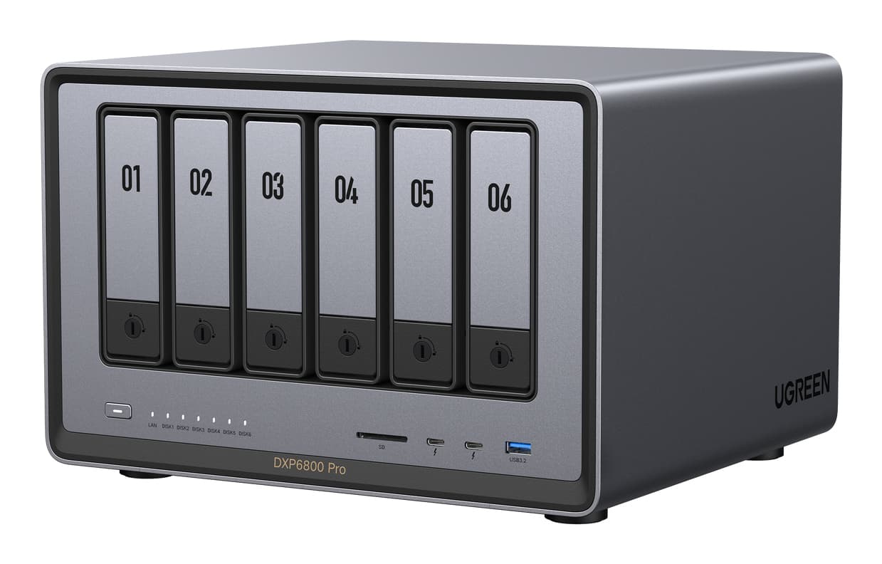 NAS Ugreen "DXP6800Pro", CPU i5 4.40 GHz, RAM DDR5 8Gb max 64Gb, SATA 24Tx6 si M.2 8Tx2, LAN 10Gbx2, 2xThunderbolt4, 2xUSB3, HDMI 2.1 8K, card reader, "25899B" - 6941876267514