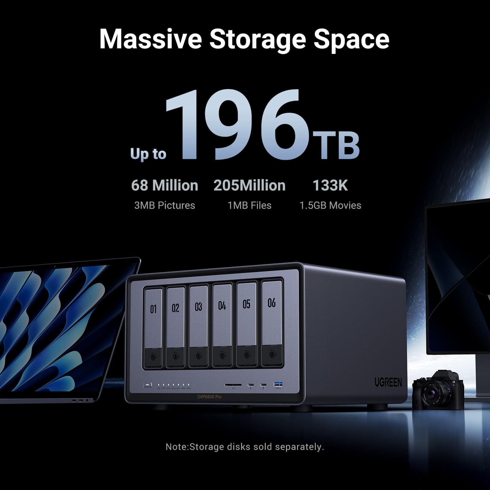 NAS Ugreen "DXP6800Pro", CPU i5 4.40 GHz, RAM DDR5 8Gb max 64Gb, SATA 24Tx6 si M.2 8Tx2, LAN 10Gbx2, 2xThunderbolt4, 2xUSB3, HDMI 2.1 8K, card reader, "25899B" - 6941876267514 — miniatură