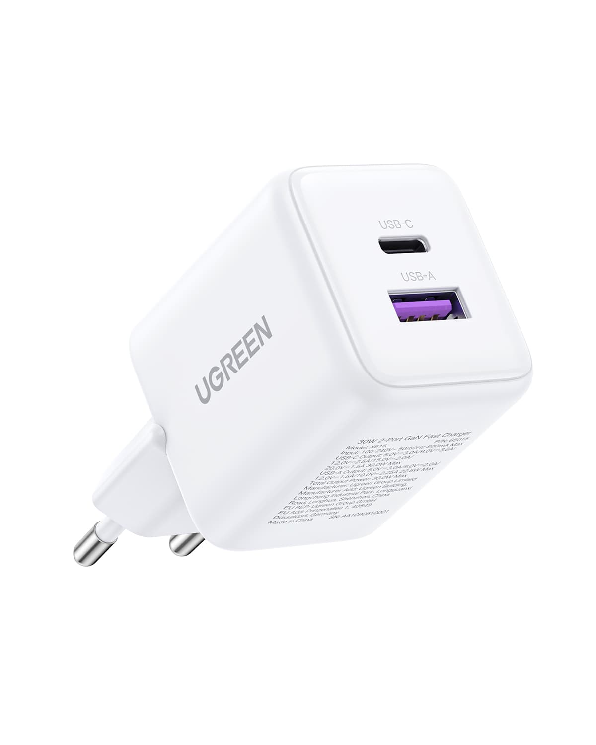 INCARCATOR retea Ugreen GaN "X516" Quick Charge 30W, 1 x USB Type-C, 1 x USB, alb "65015" — miniatură