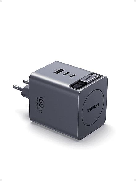 INCARCATOR retea Ugreen GaN "X616" Quick Charge 100W, 2 x USB Type-C, 1 x USB, 1 x cablu USB Type-C retractabil, gri "65828" — miniatură