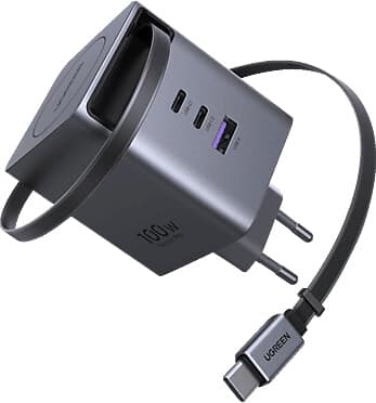 INCARCATOR retea Ugreen GaN "X616" Quick Charge 100W, 2 x USB Type-C, 1 x USB, 1 x cablu USB Type-C retractabil, gri "65828"