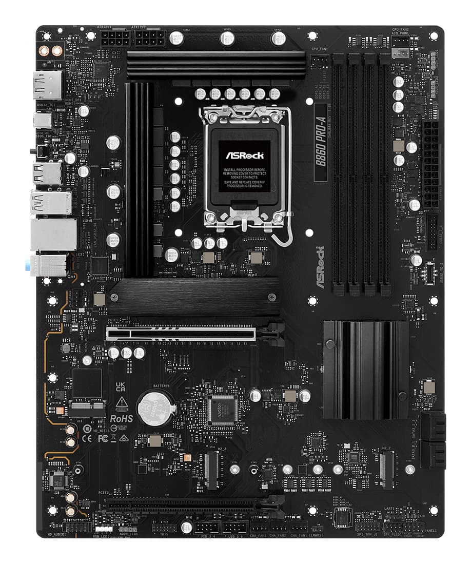 Placa de baza ASRock B860 PRO-A, Intel B860, LGA 1851, DDR5, ATX "90-MXBRN0-A0UAYZ" — miniatură