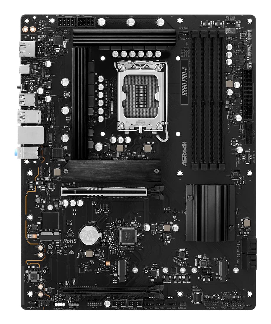 Placa de baza ASRock B860 PRO-A, Intel B860, LGA 1851, DDR5, ATX "90-MXBRN0-A0UAYZ" — miniatură