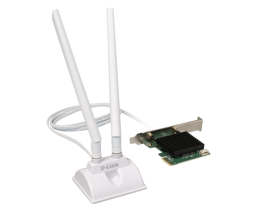 ADAPTOR RETEA D-LINK AX3000 Wi-Fi 6, dual band extern wireless 2.4 GHz | 5 GHz, Bluetooth 5.3, PCIe port, 3000 Mbps, 2 x antene externe, "AX30E"