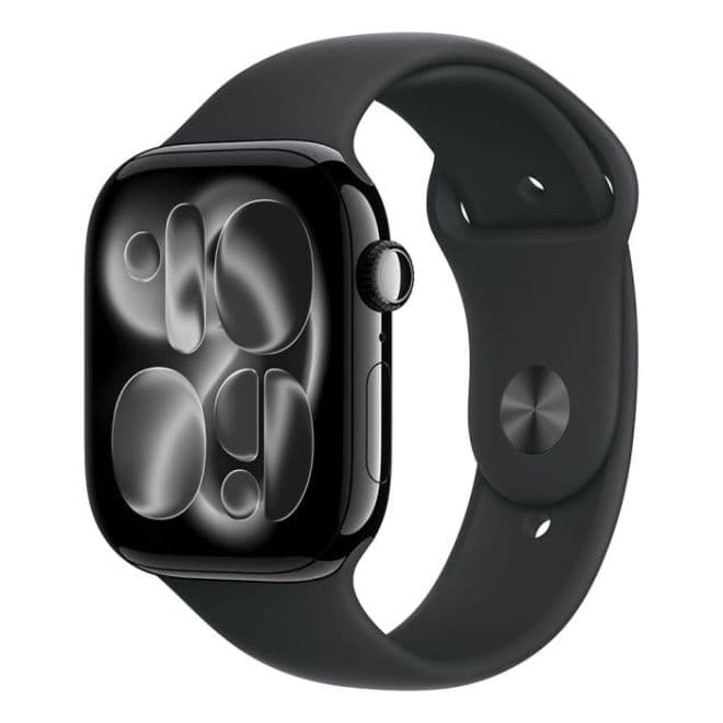 Smartwatch Apple Watch 11, GPS, 46mm, Ecran Retina LTPO OLED, Chip S10 cu Procesor Dual-Core, 64GB Flash, Wi-Fi, Bluetooth, Carcasa Aluminiu, Curea Sport Band M/L (Negru) "MEUX4WF/A"