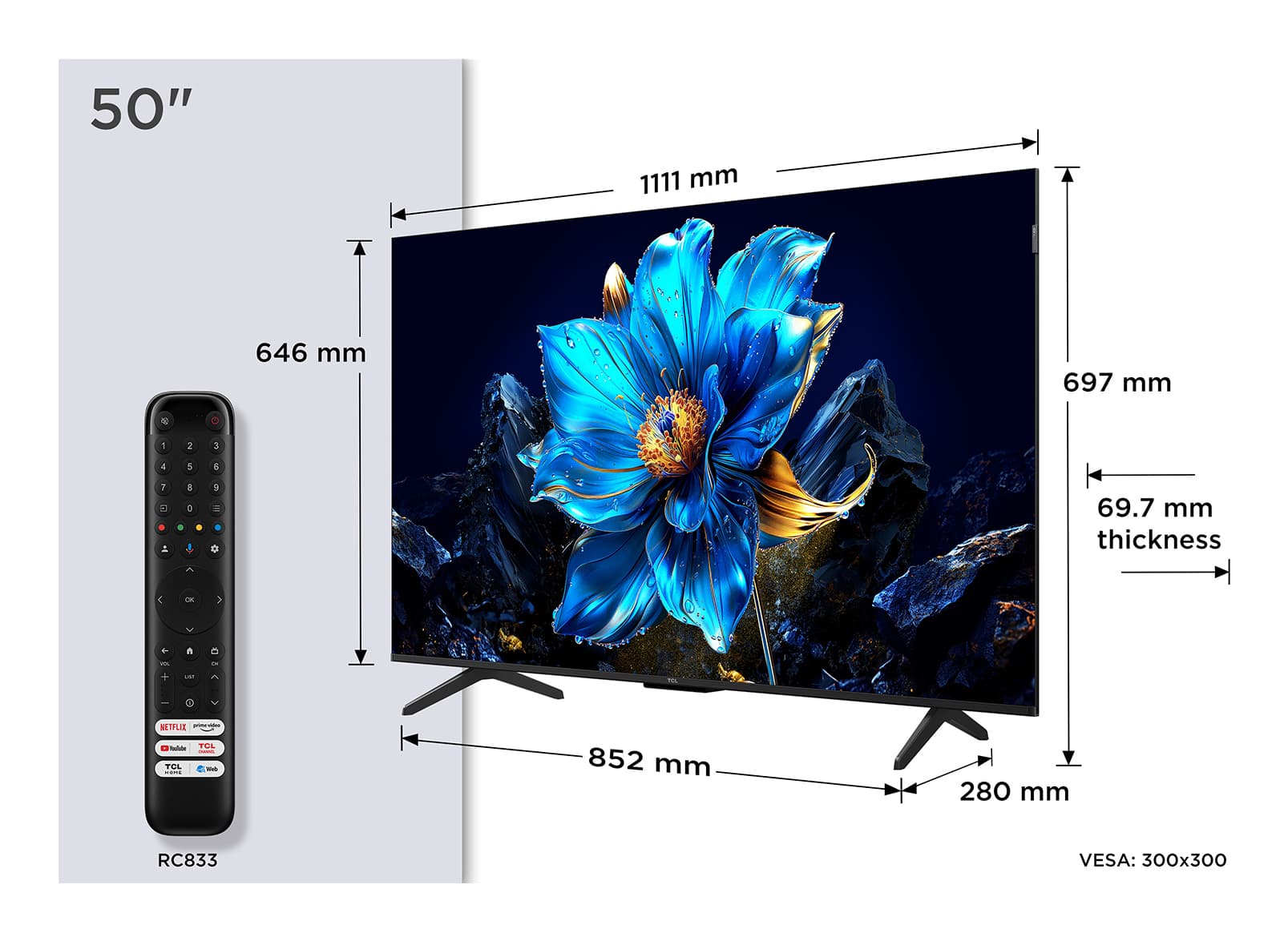 Televizor QLED TCL 127 cm (50") 50P79K, Ultra HD 4K, Smart TV, WiFi, CI+ "50P79K"
