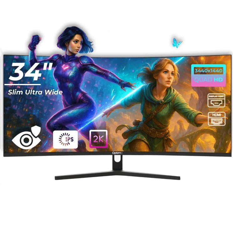 Monitor LED Gaming Curbat 34 inch OptimX MT34J, Ultra Wide Quad HD 3440 x 1440 2K, 100Hz, 2x HDMI, 2x DisplayPort, Slim, No Frame "75258"