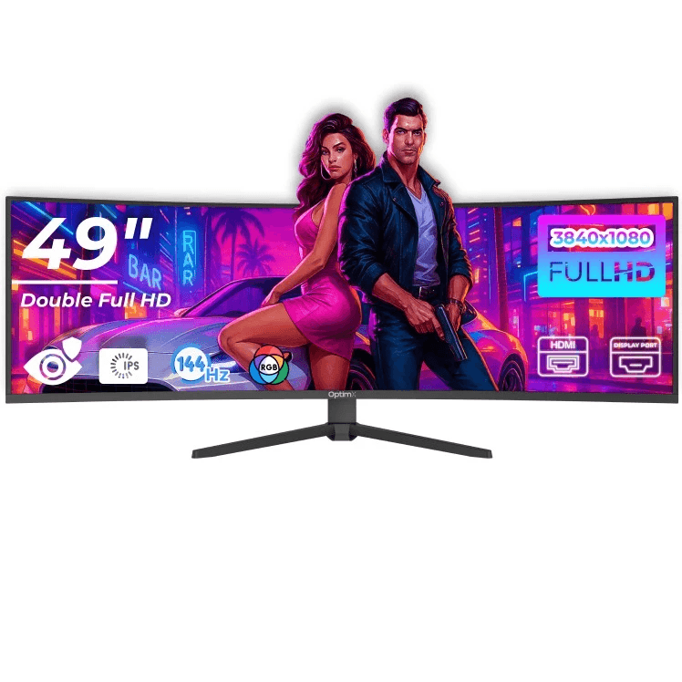 Monitor LED Gaming Curbat 49 inch OptimX MT49j, Double Full HD 3840 x 1080, 144Hz, 2x HDMI, 2x DisplayPort, No Frame, RGB Light "75259"