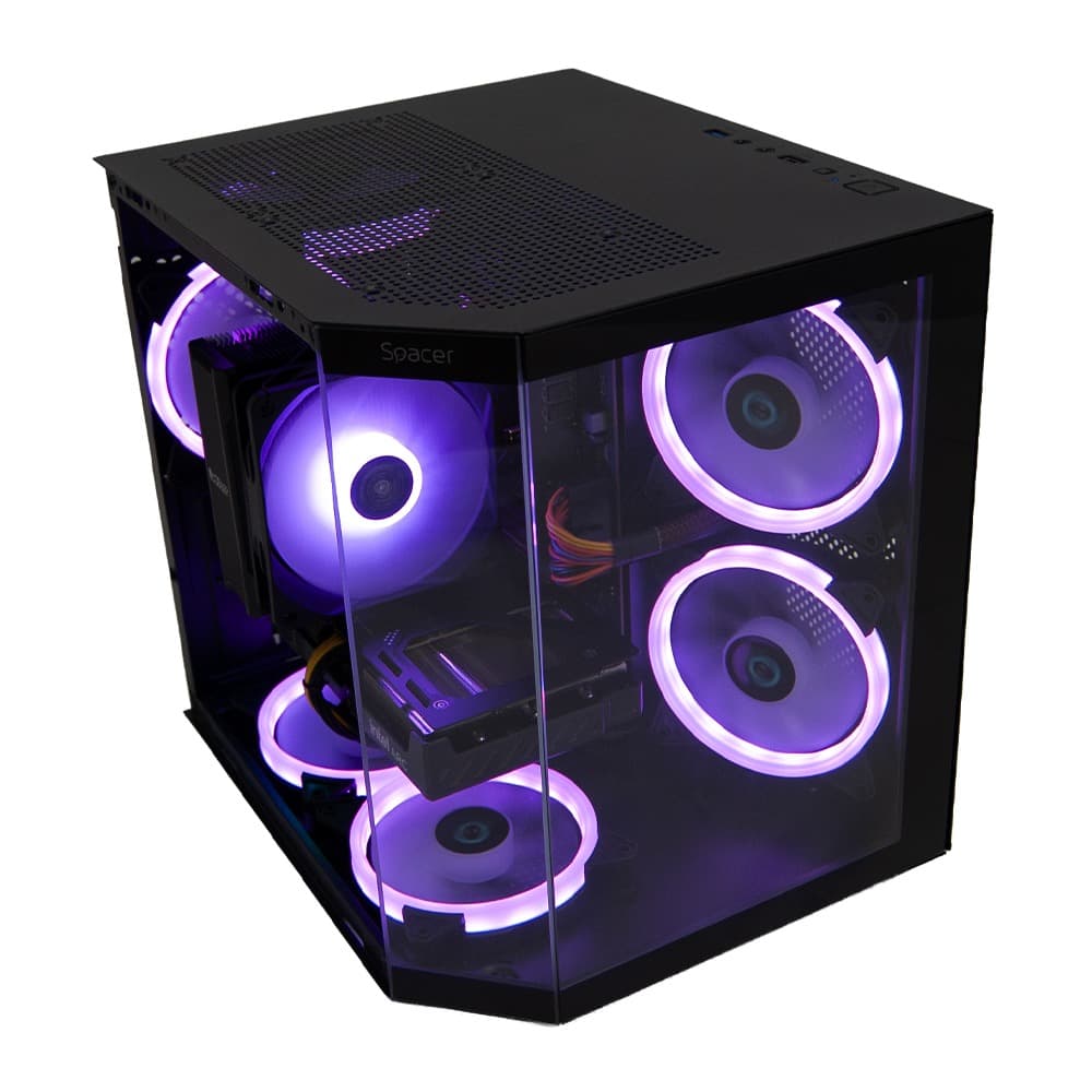 Sistem Desktop PC Gaming Spacer Gladiator i5, Intel i5-12400F, 16GB DDR4, 512GB SSD, Intel ARC B570 10GB, No Os, Negru, "SPACER-Gladiator-i5.12400F-16D4S512"