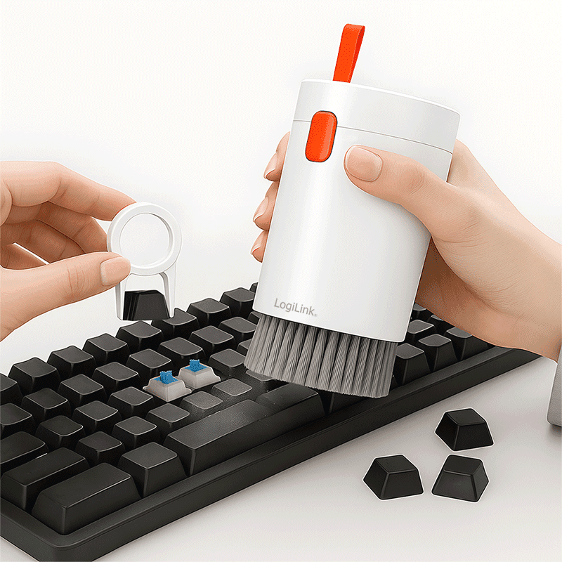 KIT curatare LCD 20-in-1 LOGILINK, include: lichid curatare, laveta, perii, burduf, stilou curatare, dispozitiv extragere, dedicat: tastaturi, telefoane, laptop, tablete, monitoare, casti, foto, white, "RP0025" — miniatură