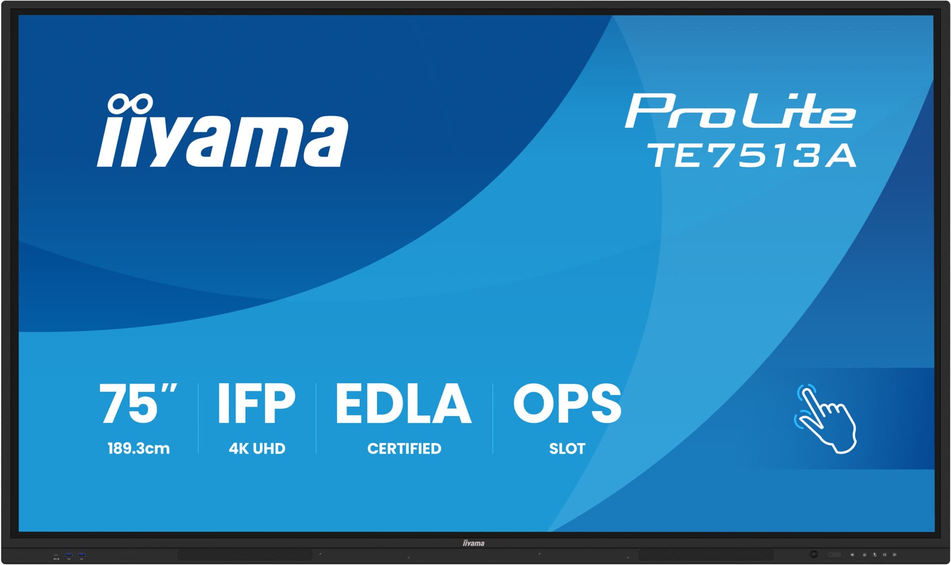 Iiyama Prolite TE7513A-B2AG 75UHD VA 3840x2160 400cd 1200:1 8ms Android 1, 8/128GB, VGA, 2x HDMI, 2x USB-C, mini-jack, Optical Out (S/PDIF), USB Touch Interface, Landscape mode,Media Play USB Ports "TE7513A-B2AG" — miniatură