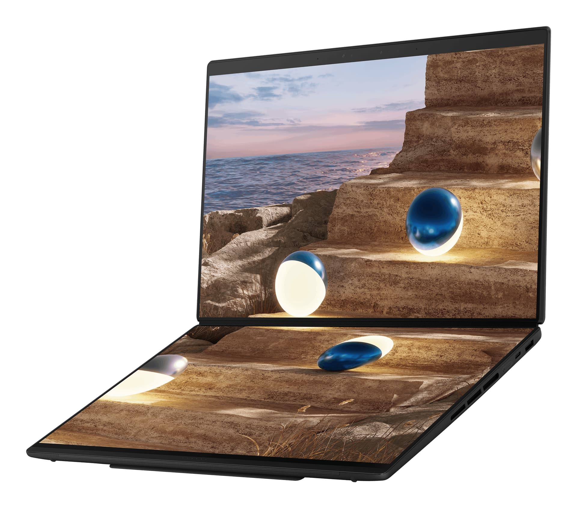 14 Zenbook DUO UX8407AA, 3K OLED 144Hz Touch, Procesor Intel® CoreTM Ultra X9 388H (18M Cache, up to 5.10 GHz), 32GB LPDDR5X, 2TB SSD, Intel Arc B390, Win 11 Pro, Moher Gray "UX8407AA-SN094X" — miniatură