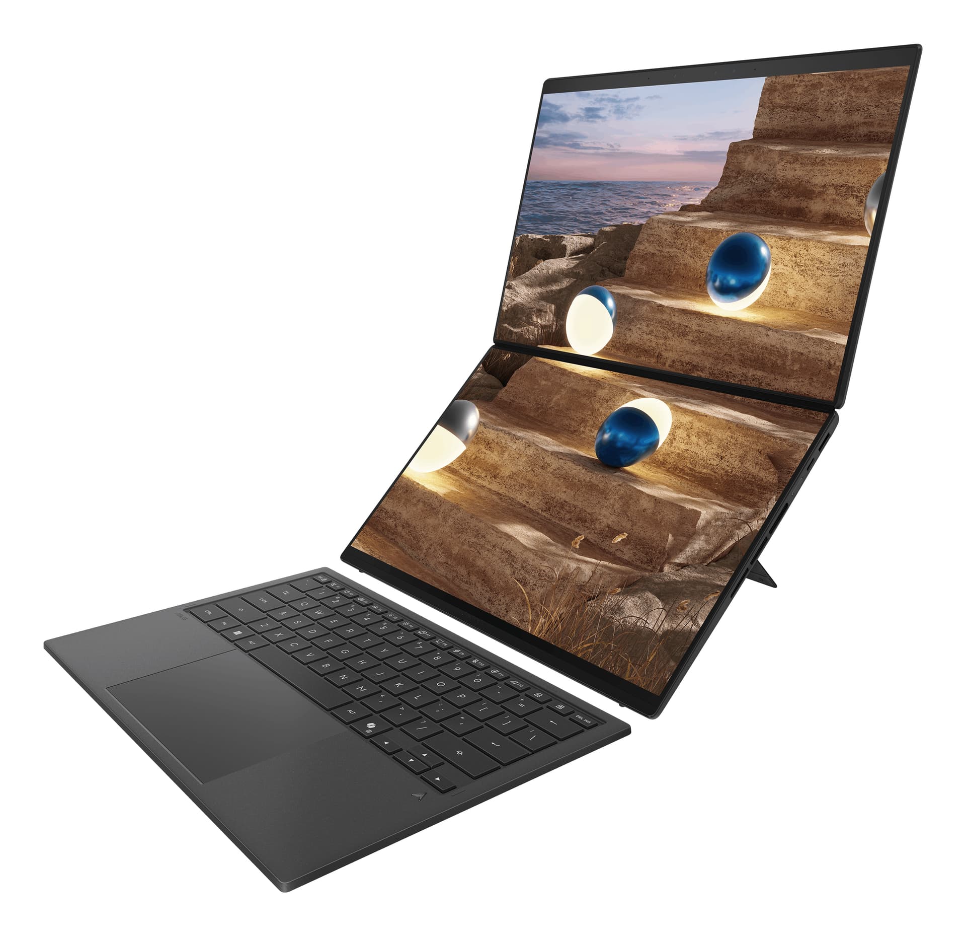 14 Zenbook DUO UX8407AA, 3K OLED 144Hz Touch, Procesor Intel® CoreTM Ultra X9 388H (18M Cache, up to 5.10 GHz), 32GB LPDDR5X, 2TB SSD, Intel Arc B390, Win 11 Pro, Moher Gray "UX8407AA-SN094X" — miniatură