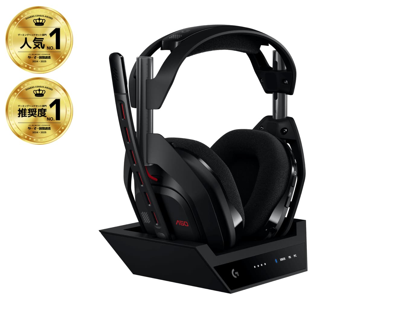 Casti Gaming Wireless Logitech ASTRO A50 Gen 5 + Statie cu PLAYSYNC Audio, LIGHTSPEED/USB, Autonomie 24 ore, Microfon, Multiplatforma (Negru) "939-002224"