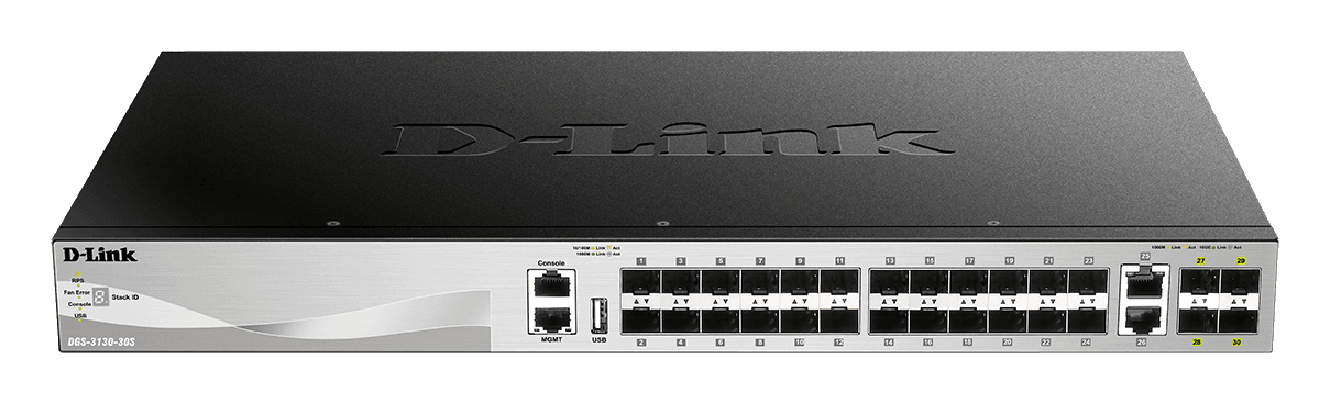 Switch D-Link 24-port, 24 x 1G SFP, 2 x 10GE, 4 x 10G SFP+, 1 x USB, "DGS-3130-30S"