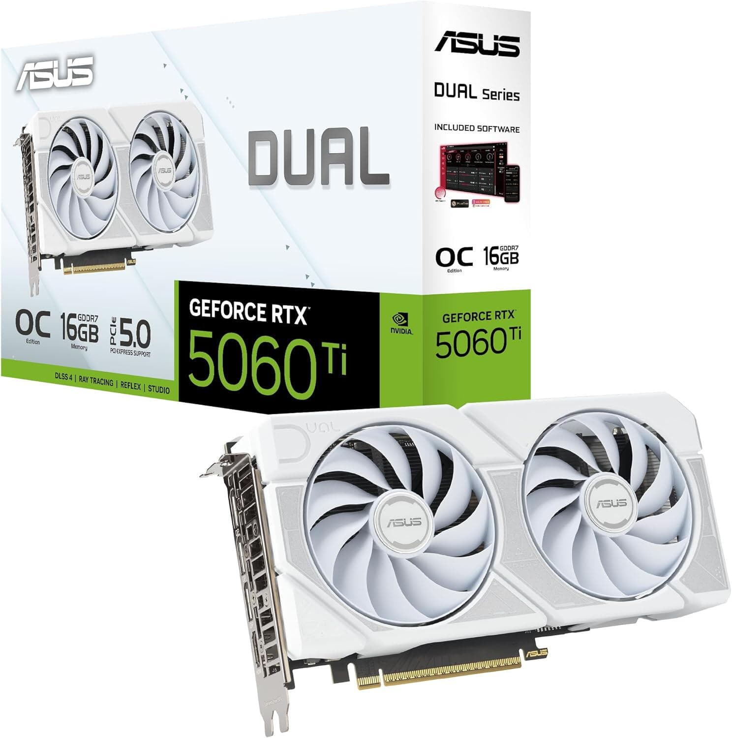 Asus Dual GeForce RTX 5060 Ti OC Edition 16GB, GDDR7, 128-bit, Alb "DUAL-RTX5060TI-O16G-WHITE" — miniatură