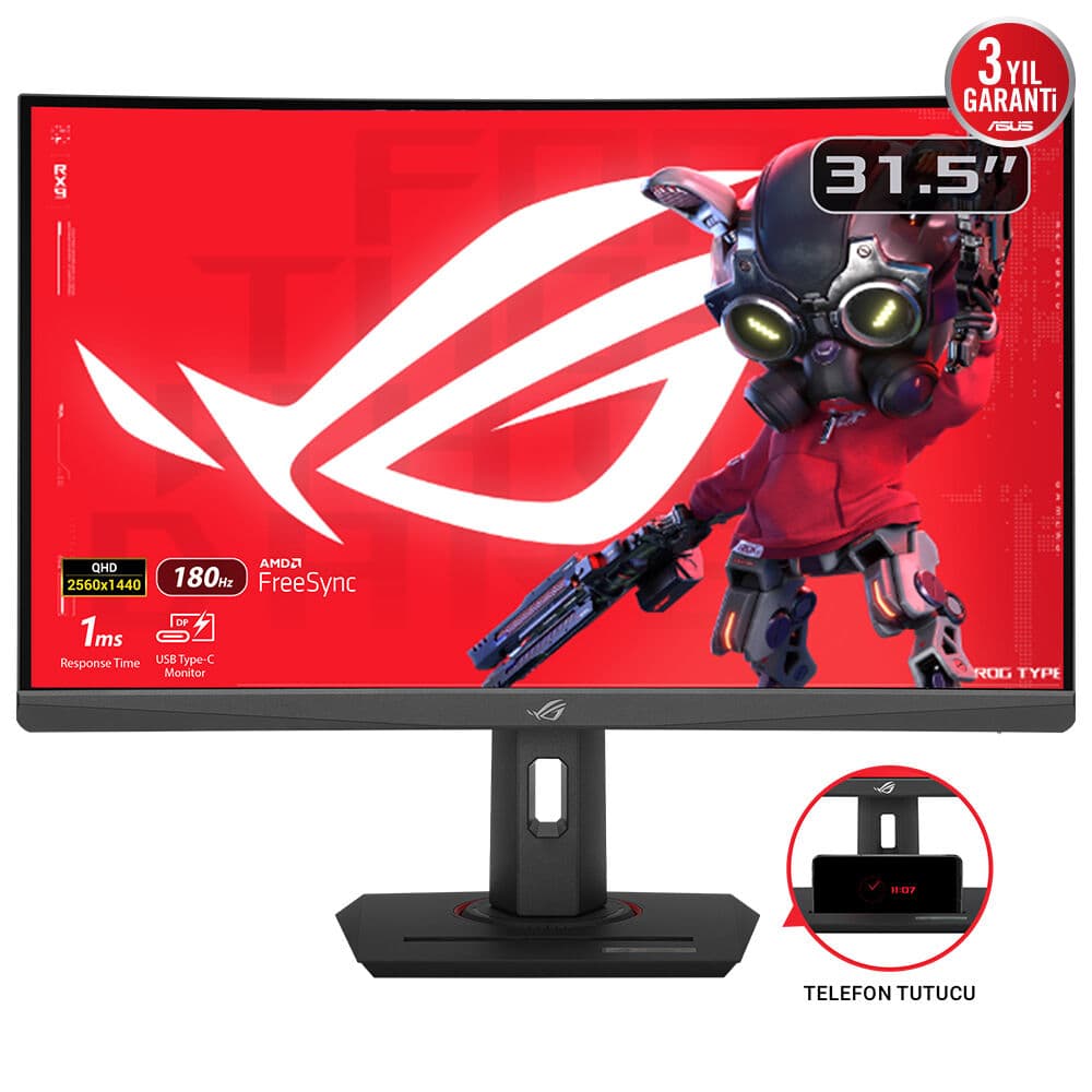 Monitor Gaming VA LED ASUS ROG Strix 31.5" XG32WCS, WQHD (2560 x 1440), HDMI, DisplayPort, Ecran curbat, 180 Hz, 1 ms (Negru) "90LM0AC0-B01970" — miniatură