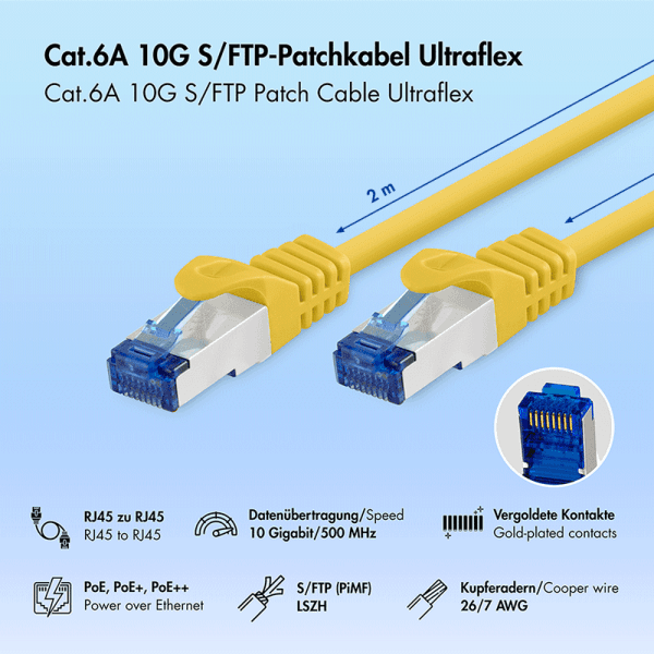 PATCH CORD S/FTP LOGILINK Cat6a, LSZH, Ultraflex, cupru, PoE/PoE+/PoE++, 2 m, portocaliu, AWG26, dublu ecranat "C6A057S" — miniatură