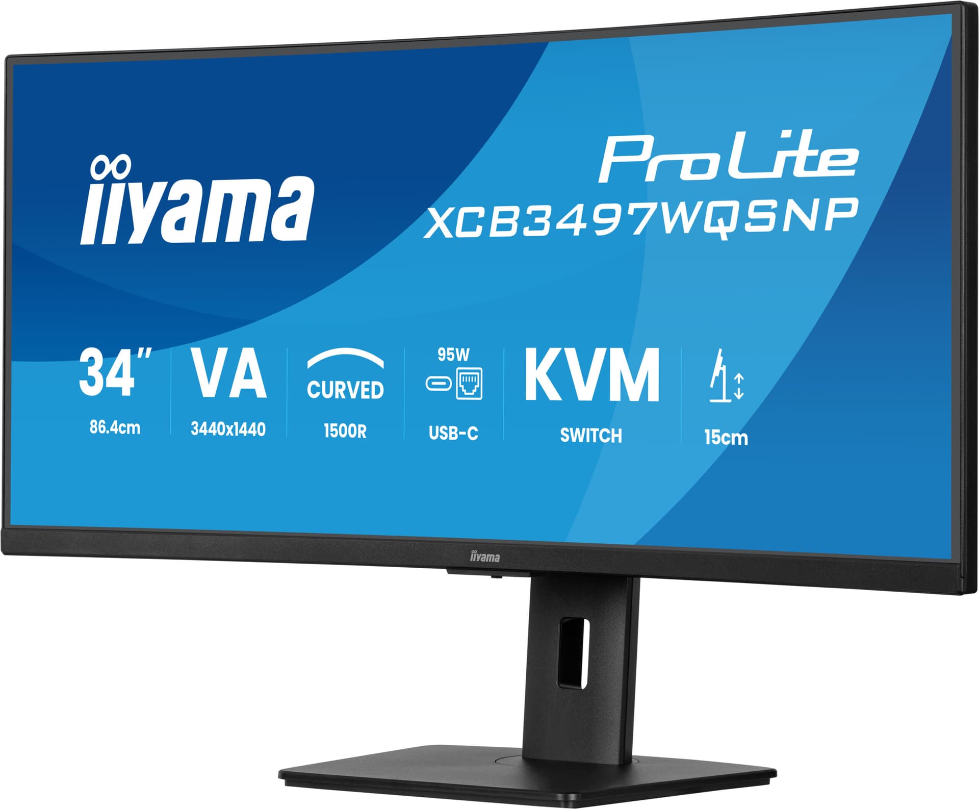 Monitor VA LED Iiyama 34" XCB3497WQSNP-B1, WQHD (3440 x 1440), HDMI, DisplayPort, Boxe, Ecran curbat (Negru) "XCB3497WQSNP-B1" — miniatură
