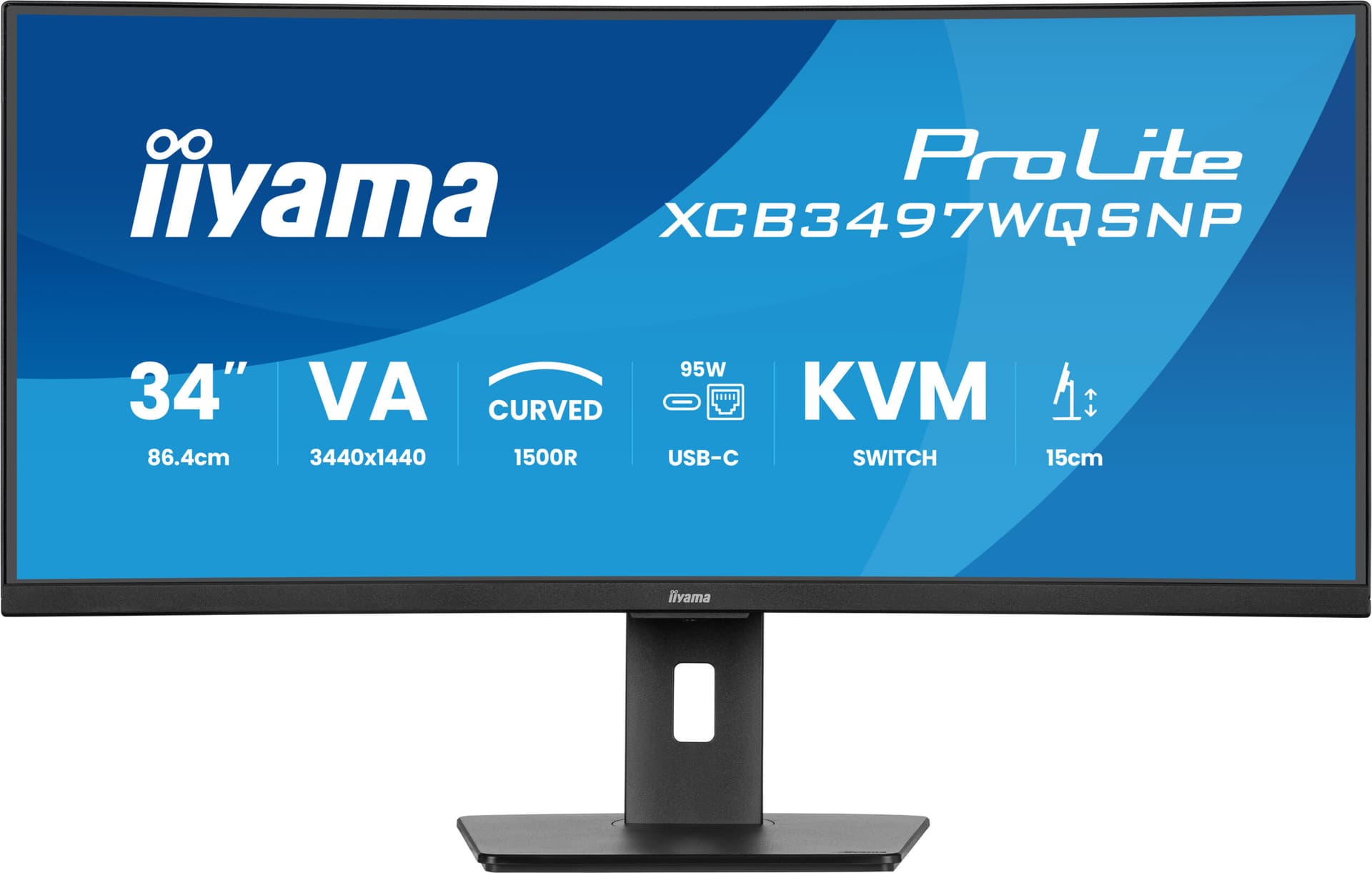 Monitor VA LED Iiyama 34" XCB3497WQSNP-B1, WQHD (3440 x 1440), HDMI, DisplayPort, Boxe, Ecran curbat (Negru) "XCB3497WQSNP-B1" — miniatură