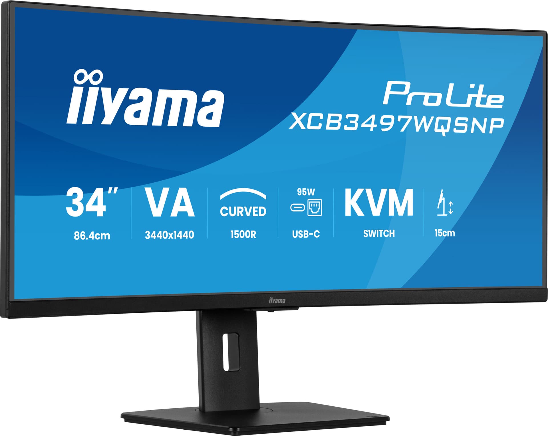 Monitor VA LED Iiyama 34" XCB3497WQSNP-B1, WQHD (3440 x 1440), HDMI, DisplayPort, Boxe, Ecran curbat (Negru) "XCB3497WQSNP-B1" — miniatură