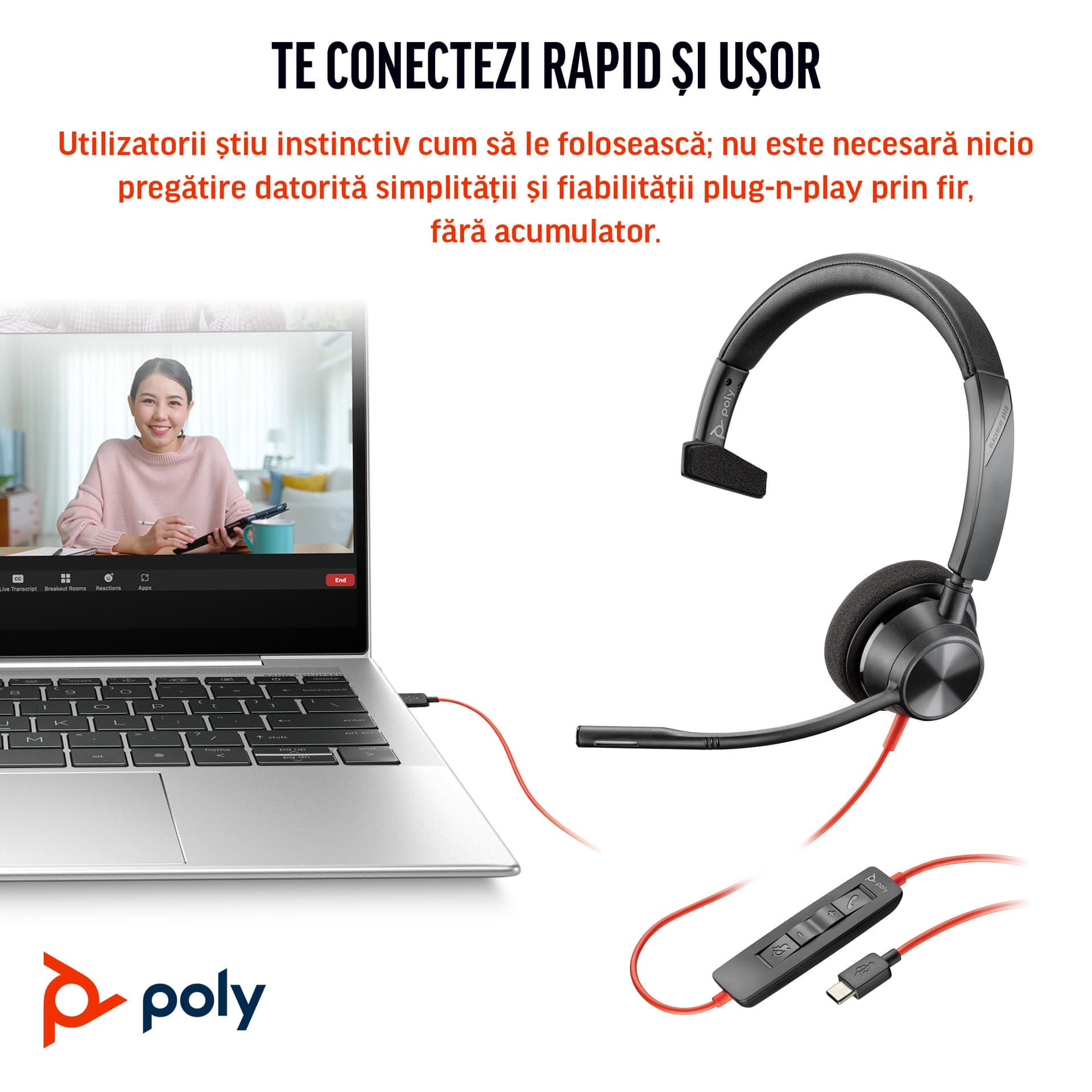 Poly BW 3310 Mono -M USB-C HS +USB-C/A"8X216AA" — miniatură