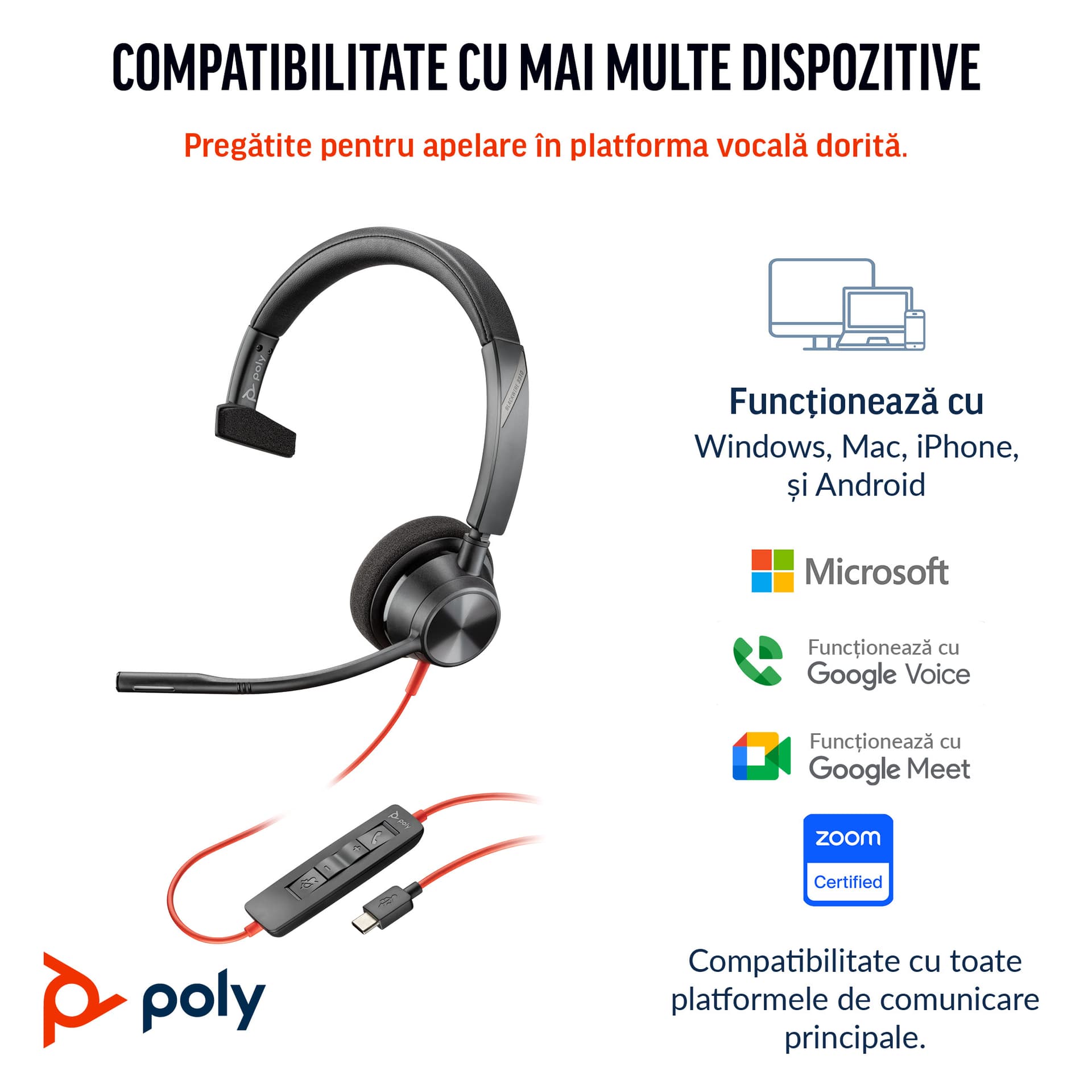 Poly BW 3310 Mono -M USB-C HS +USB-C/A"8X216AA" — miniatură