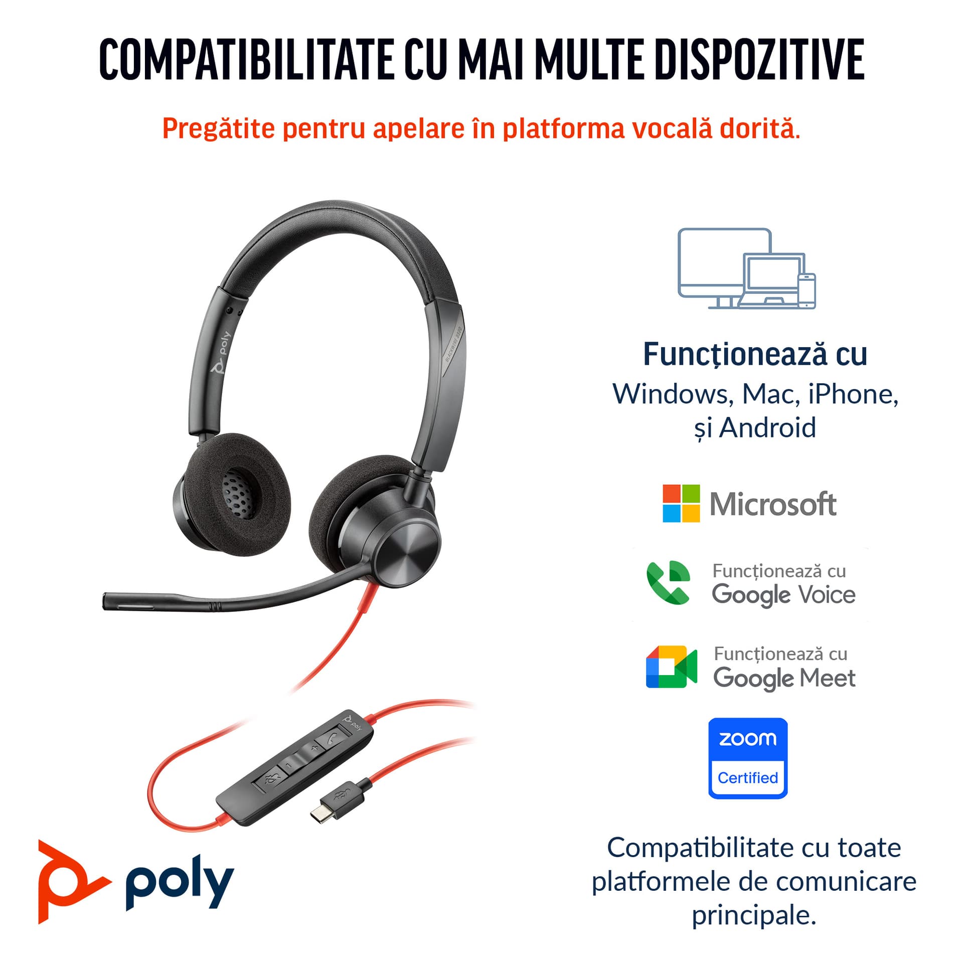 Poly BW 3320 Stereo -M USB-C HS +USB-C/A"8X220AA" — miniatură
